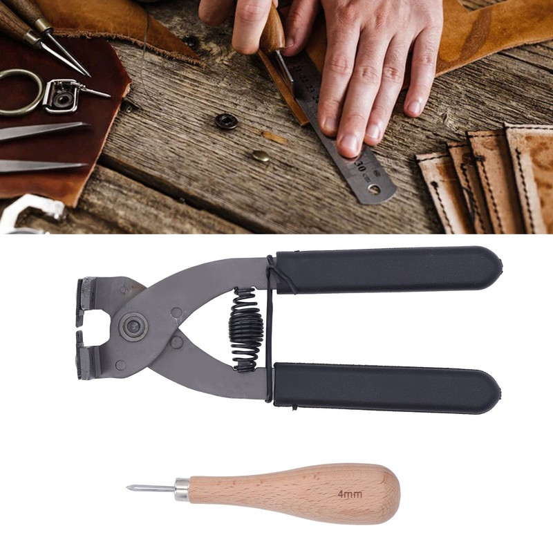 Leather Silent Pliers Diamond Awl Black Handle 4mm 4 Teeth