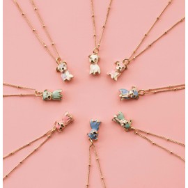 Cloud Haven Mini Pittie Pendant, 24k Gold Plated Enamel, 15" Beaded Chain (Lollipop Purple)