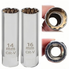 Plug Wrench, 0.6 inch (14 mm), 0.6 inch (16 mm), Set of 2, Magnetic Joint, Spark Plug Sockets, 3/8 inch (9.5 mm), 12 Square Thin Wall, Low Profile, Universal Socket, For Import Cars, Motorcycles