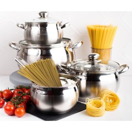 Daniks Classic Stainless Steel Stock Pot with Glass Lid | Induction 2 Quart | Dishwasher Safe Pot | Measuring Scale | Soup Pasta Stew Pot | Silver