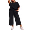 Eytino Plus Size Tracksuits for Women Casual Lounge Sets Crewneck Short Sleeve Tops Drawstring High Waist Wide Leg Sweatpants Lounge Sets with Pockets Black 1X
