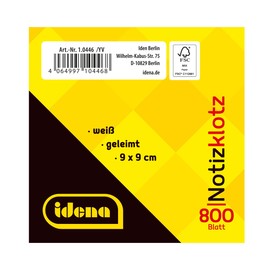 Idena 10446 Notepad Glued, 9 x 9 x 9 cm, 80 g/m², Approx. 800 Sheets, White, Refill Pack for Note Box