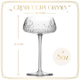 VIMERPA Coupe Glasses, Martini Glasses Set Of 4, Vintage Champagne Coupe Glasses, 8oz Large Martini Glass, Crystal Retro Style Cocktail Glass For Elegant Bar Drinks, Vintage Art Deco Glassware