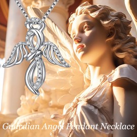 Guardian Angel Necklace Angel Pendant Infinity Angel Necklace for Women Sterling Silver Angel Necklace Little Angel Charm Cubic Zirconia Diamond Angel Necklace Jewelry for Women Birthday Gift