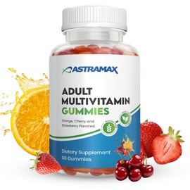 Astramax Adult Multivitamin Gummies, Orange Cherry Strawberry Flavors, Gluten Free, Vegetarian Formula, 45-90 Day Supply, Essential Vitamins with A, C, D, Zinc, and B-12