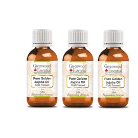 Greenwood Essential Pure Golden Jojoba Oil (Simmondsia Chinensis) Natural Therapeutic Quality Cold Pressed (Pack of Three) 100 ml x 3 (10 oz)