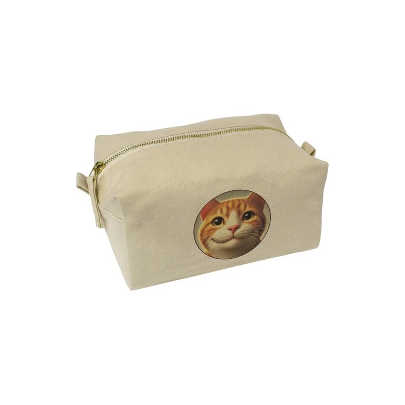 'Smiling Ginger Cat' Canvas Wash Bag/Makeup Case (CS00042378)