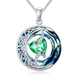 Emerald Necklace Christmas Gifts for Women 925 Sterling Silver Moon and Star Pendant Necklace May Birthstone Celtic Moon Jewellry Anniversary Birthday Gifts for Women Lady Wife Girlfriend Her Mum