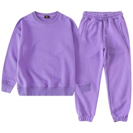 amropi Boy's Tracksuit Set Pullover Sweatshirt Jogging Pants 2 Pieces Sweatsuit Purple, 7-8 Years