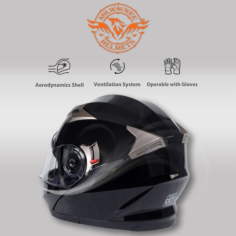 Milwaukee Helmets MPH9806DOT 'Ionized' Gloss Black Advanced Motorcycle Modular Helmet