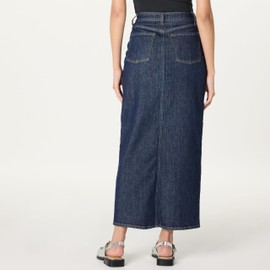 The Drop Rylie Maxi Denim Skirt with Front Slit, Dark Indigo, XL