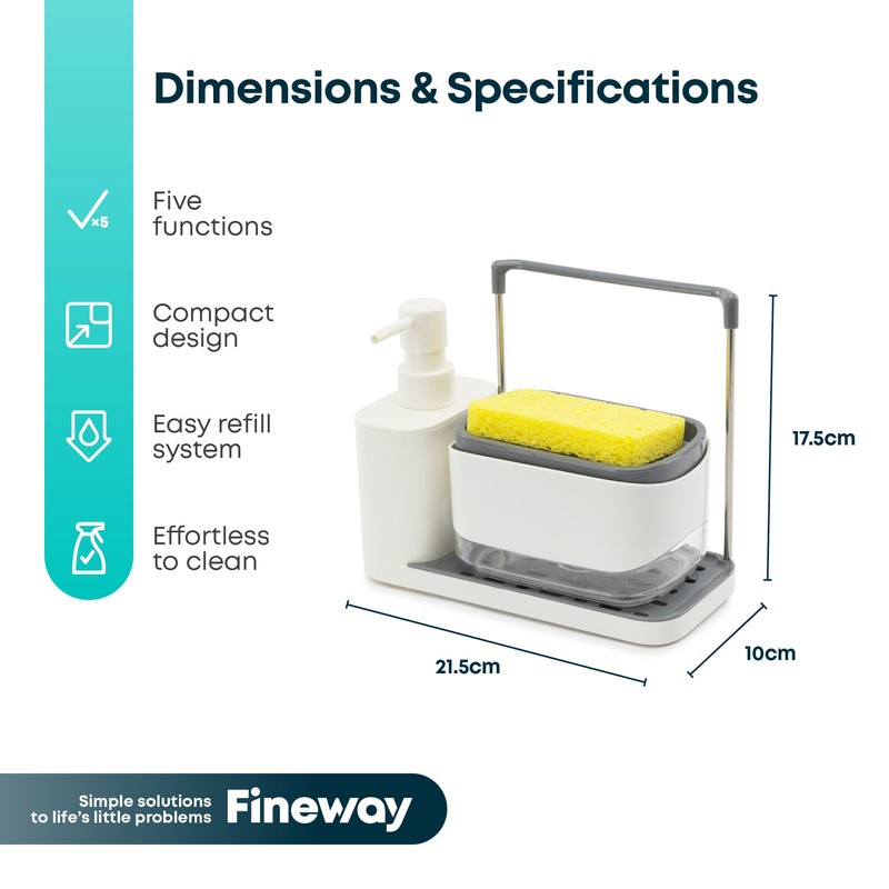 Fineway 3-in-1 Automatic Refillable Soap Dispenser Set with Sponge Holder,