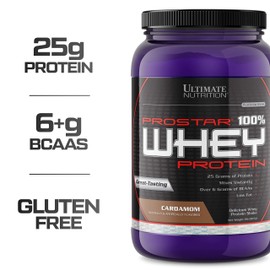 Ultimate Nutrition Prostar Whey Protein Powder Blend of Whey Concentrate Isolate and Peptides – Low Carb, Keto Friendly, 25 Grams of Protein - 30 Servings, Cardamom, 2 Pounds