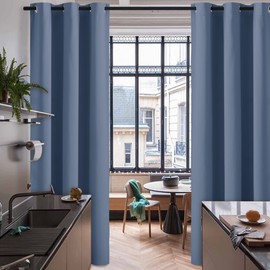 RYB HOME Blackout Curtains 84 inches Long Privacy Energy Efficiency Curtains for Bedroom Living Room Home Office Loft Doorway, W 60 x L 84 inch, Stone Blue, 1 Panel