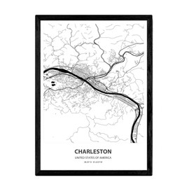 Nacnic Charleston USA Sounds of the United States Cities with Seas and Rivers in Black Colour A4 Size Framed Poster