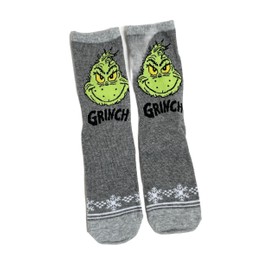 Ladies Grey Snowflakes Grinch Socks 4-8 UK / 37-42 Eur / 6-10 US