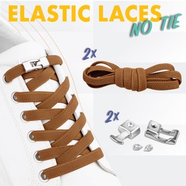 SULPO Elastic Rubber Shoelaces No Tie - Flat with Buckle Closure, brown