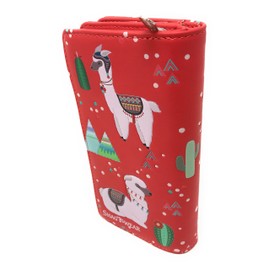 Shag Wear Llama Large Animal Wallet for Womenand Teen Girls Faux Vegan Leather 7" Salmon