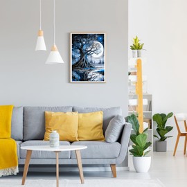 GDYEEH Baum des Lebens Diamond Painting Erwachsene, 5D Heller Mond Diamant Kunst Bilder Anfänger, DIY Runder Vollbohrer Diamanten Malerei Stickerei Kreuzstich Geschenke Home Wand Dekor 30x40 cm