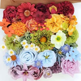 AIZIXIN 38 Pcs Artificial Flowers Bouquets Box Set for DIY Bridal Wedding Shower Decorations Rainbow Colorful Fake Floral Arrangements for Party Table Centerpieces Home Decor Indoor Outdoor(Rainbow)