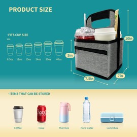 VETHERS Reusable Coffee Cup or Cans Carrier, Take Out Cup Holder, Handle Tote Bag Drink Holder with 2 Organizer Pockets for Hot & Cold Beverages, for Delivery and Take Out (Neoprene Gray)