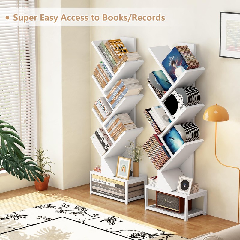 EasyCom Tree Bookshelf Metal Base, 7 Tier Bookcase Storage, Floor
