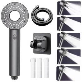 Hard Water Filter Shower Head with 5 Modes, 15 Layers Filtration Water Saving High Pressure Shower Heads and 1.5m Hose, Filtered Showerhead Remove Chlorine, Handheld Showerhead with ON/Off Switch