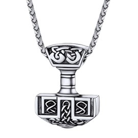 U7 Norse Viking Jewelry Stainless Steel Vintage Thor's Hammer Pendant Necklace for Men Women, Chain 22 Inch