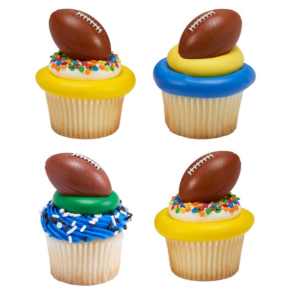 DecoPac Anillos de fútbol 3D, decoraciones para magdalenas, decoraciones para tartas aptas para alimentos, paquete de 24