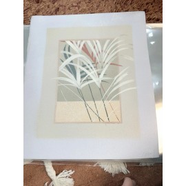 Still Life Pastel Grass Fern Painting On Canvas 11.5x13.75 8x10 80s Taupe Coral