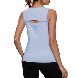 Open Back Workout Tops for Women Loose Fit Lightweight Running Tank Tops Sleeveless Athletic Yoga Shirts, Blue M