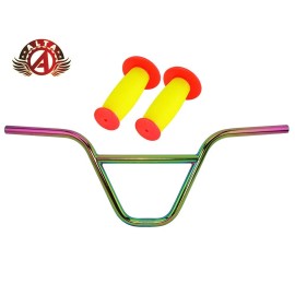 ALTA U-Bar Handlebar Old School Classic BMX Chrome W/ 2-Tone MUSHROOM BMX GRIPS. - Handlebar W/ Red/Yellow Grips