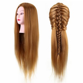 Cabezas de entrenamiento, 40% cabello humano real Cabezal de peluquería Entrenamiento de práctica Corte de estilo de cabeza con abrazadera de mesa Cabeza de maniquí Cosmetología Cabeza de muñeca Rubio (26 pulgadas)