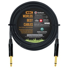 50 Foot - Gotham GAC-1 Ultra Pro - Premium Low-Cap (21 pf/F) Guitar Bass Instrument Cable – w/Neutrik Gold Straight to Straight ¼ inch (6.35mm) TS Connectors - Custom Made by WORLDS BEST CABLES