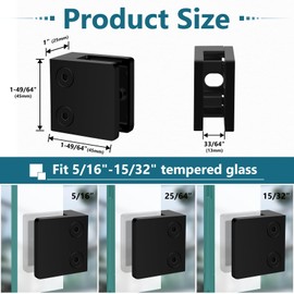 Gyykzz 4 Pack Black Glass Clamp For Glass Balustrade, Stainless Steel 304 Square Flat Back Glass Brackets for Glass Railing, Heavy Duty 45x45mm Glass Bracket for 1/3 "-1/2 "(8mm-12mm) Tempered Glass