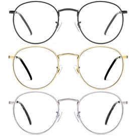JFXQDR 3 Pack Round Blue Light Blocking Glasses for Women Men, Small Metal Circle Wire Computer Eyeglasses Anti Glare & UV RF5002 (Black + Gold + Silver Rimmed Frame)