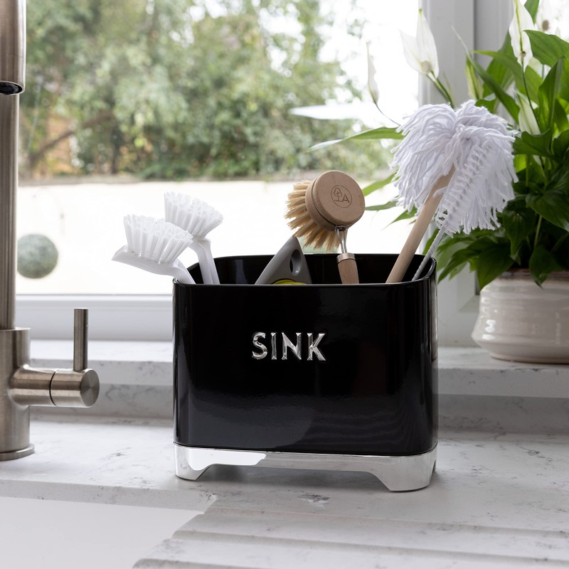 KitchenCraft Lovello LOVSINKBLK Retro Metal Kitchen Sink Tidy, 20 x