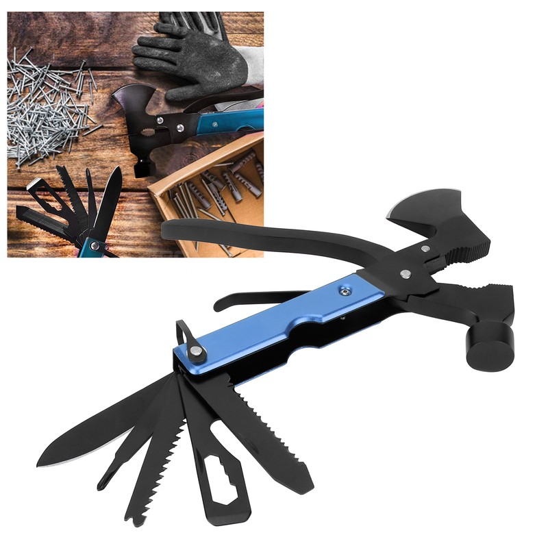 15In1 Axe Hammer MultiFunctional Camping Survival Screwdrivers Pliers Bottle Opener(Blue