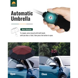 Chakipee Automatic Folding Umbrellas for Wind and Rain - Compact Travel Umbrella Windproof Strong, 9 Ribs Red Portable Umbrella for Men and Women - Double Vented Canopy 210T Fabric 102cm Span