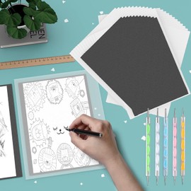200 Sheets Carbon Paper Black Graphite Paper Transfer Tracing Paper and 5 Pieces Ball Embossing Styluses for DIY Woodworking, Paper, Canvas and Other Art Craft Surfaces