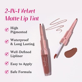 bayfree 2-IN-1 Lip Liner and Lip Stain, High Pigmented Long Lasting Velvet Lip Tint, Well-Defined Lipliner, Weightless Waterproof Not Animal Tested, Matte Finish Makeup
