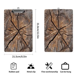 Acrylic A4 Letter Size Clipboards,Tree Stump Wood Grain Decorative Clip Board Profile Clip for Teacher,Nurse,Doctor,Office Standard Size 12.5 X 9 Inches