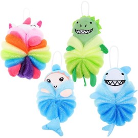 Esponjas De Baño Para Niños 4 Piezas Pelotas Exfoliantes De Dibujos Animados Malla Resistente Para Limpieza Corporal Con Burbujas Suaves Para Bebés