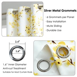 Melodieux Floral Curtains 96 Inches Long for Living Room, Farmhouse Yellow Apricot Flower Print White Decorative Grommet Drapes, 42x96 Inch, 2 Panels