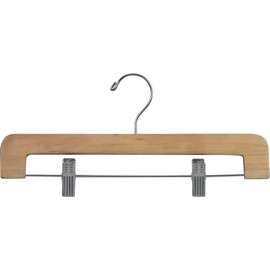 The Great American Hanger Company Deluxe Wooden Bottom Hanger w/Clips, Natural Finish with Chrome Hardware, Box of 100