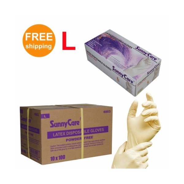 1000/cs SunnyCare 6803 Latex Disposable Gloves Powder Free -Size Large 100pcs/box ; 10 Boxex/case