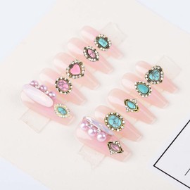 20pcs Western Nail Charms, 3D Turquoise Nail Decorations with Blue White Pink Gemstone Rhinestones for Crystal Nails DIY Manicure Wedding & Prom Accessories