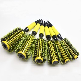 Thermal Round Barrel Boar Bristles Hair Brush Set - Professional Styling for Blow Drying, Curling, Scalp Massage, Dry/Wet Hair (YELLOW)