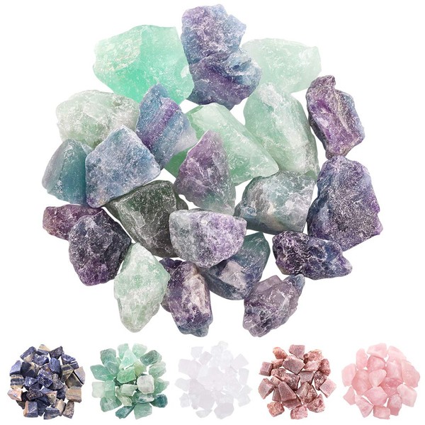 Rustark Raw Fluorite Stone 1lb A Grade Rainbow Fluorite Rough Crystal Bulk Natural Chakra Stone Healing Crystal for for Cabbing, Tumbling, Cutting, Lapidary, Polishing, Reiki