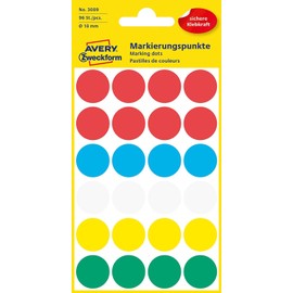 Avery Zweckform 3089 Coding Dots (96 Pieces Diameter 18 mm 4 Sheets Assorted Colours